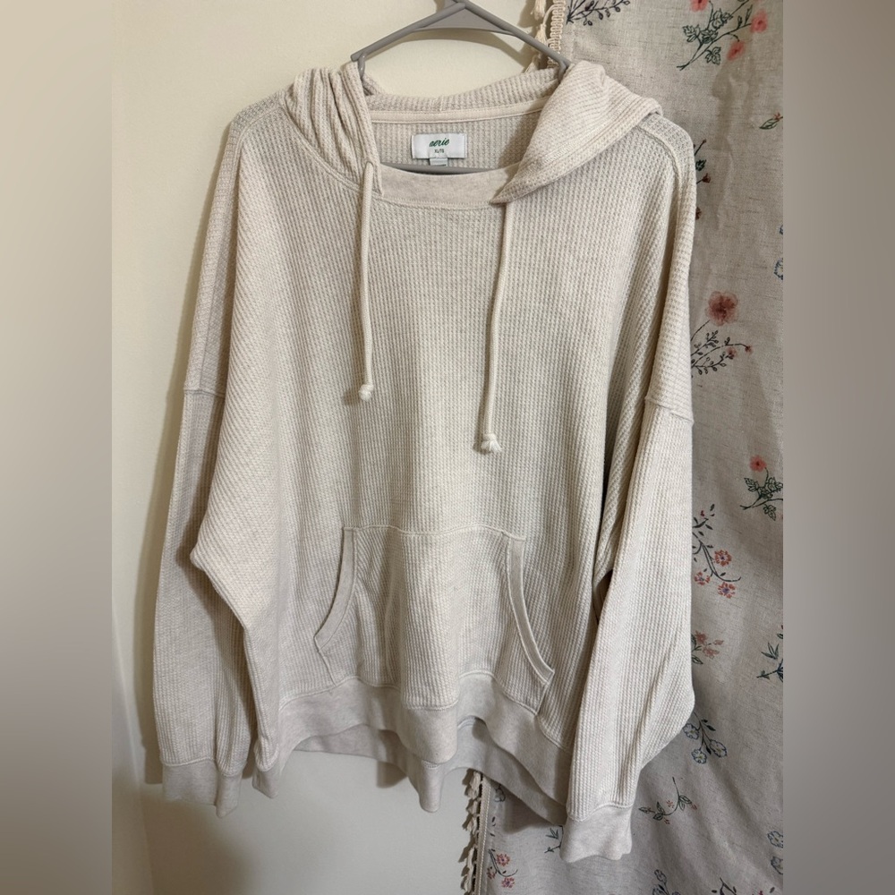 Aerie Cream Waffle-Knit Hoodie with Pocket